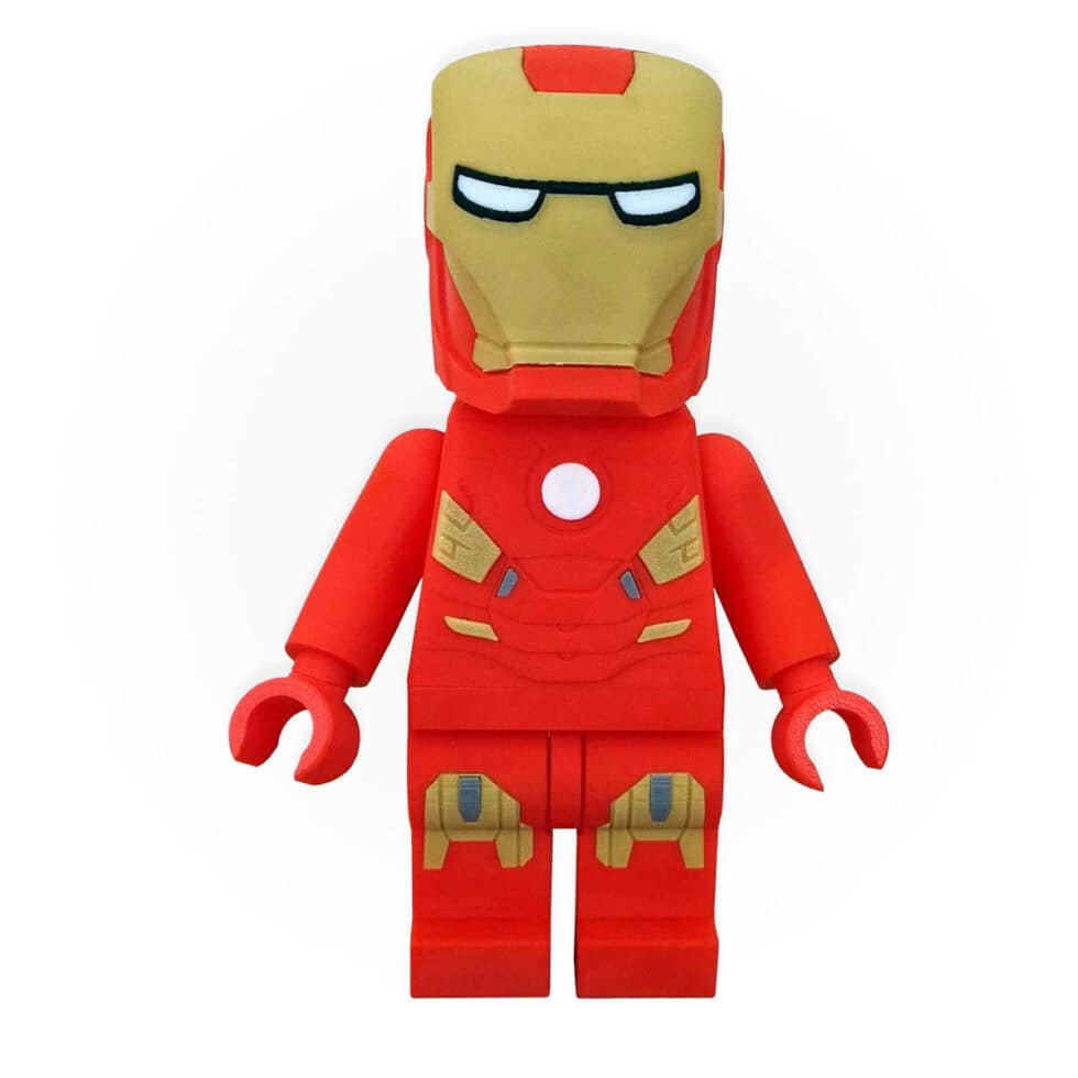 Iron Man-inspired maxifig, front view helmet closed, by Mr3Dprintz, available at Infinite Brick