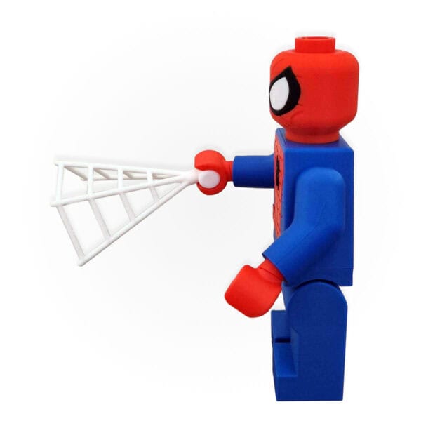Spider-Man-inspired maxifig, side view with web, by Mr3Dprintz, available at Infinite Brick