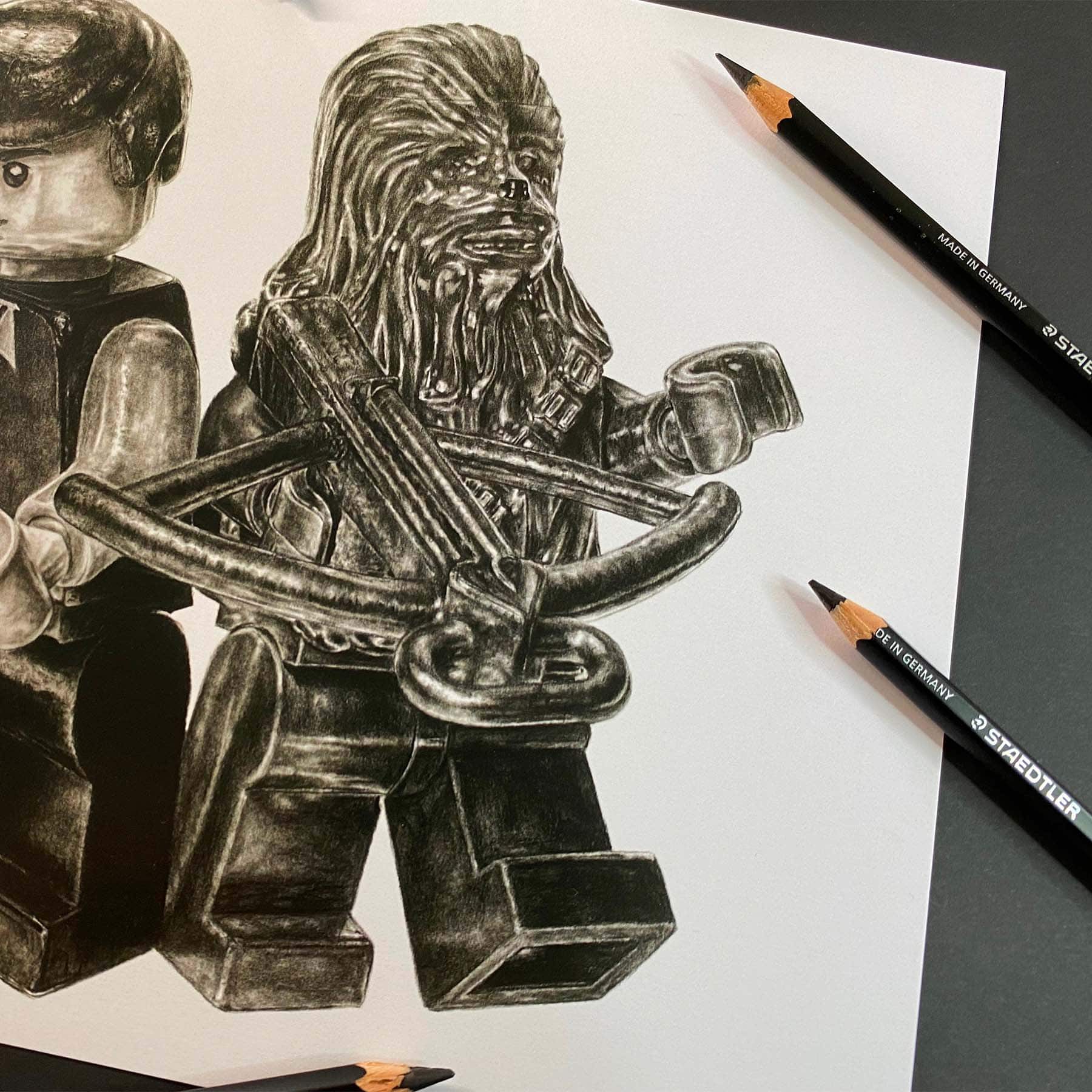 LEGO Han Solo and Chewbacca Minifigs Hand-Drawn Art Print - Limited Edition - Image 2