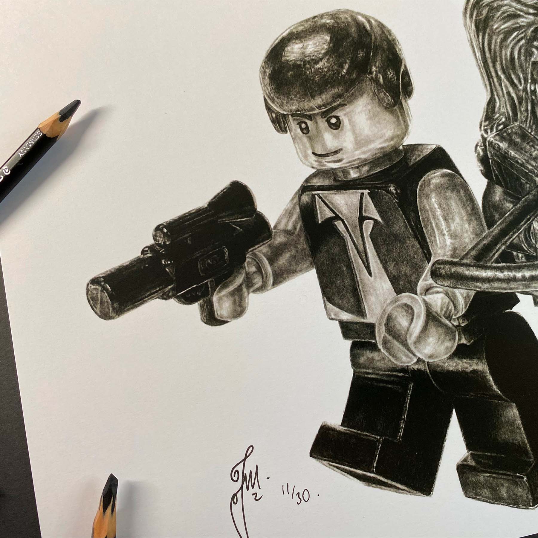 LEGO Han Solo and Chewbacca Minifigs Hand-Drawn Art Print - Limited Edition - Image 3