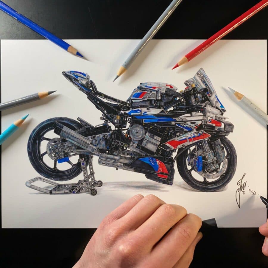 LEGO Technic BMW M 1000 RR (42130) Hand-Drawn Art Print - Limited Edition