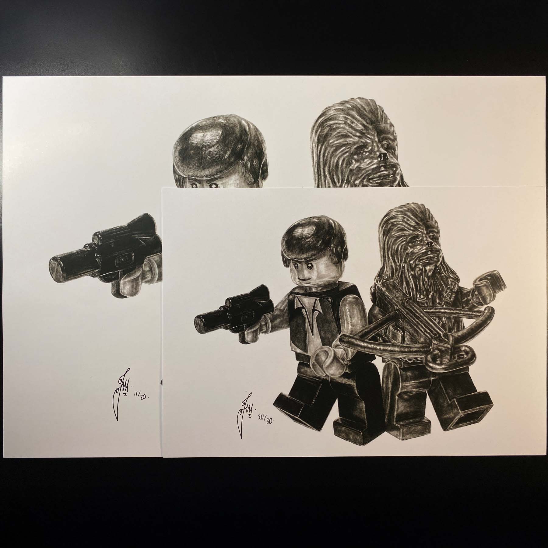 LEGO Han Solo and Chewbacca Minifigs Hand-Drawn Art Print - Limited Edition - Image 4