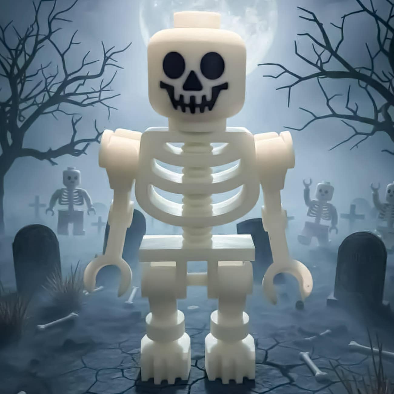 16-inch glow-in-the-dark skeleton figure, Halloween display collectible, 3D printed by Petite Brique, available at Infinite Brick.