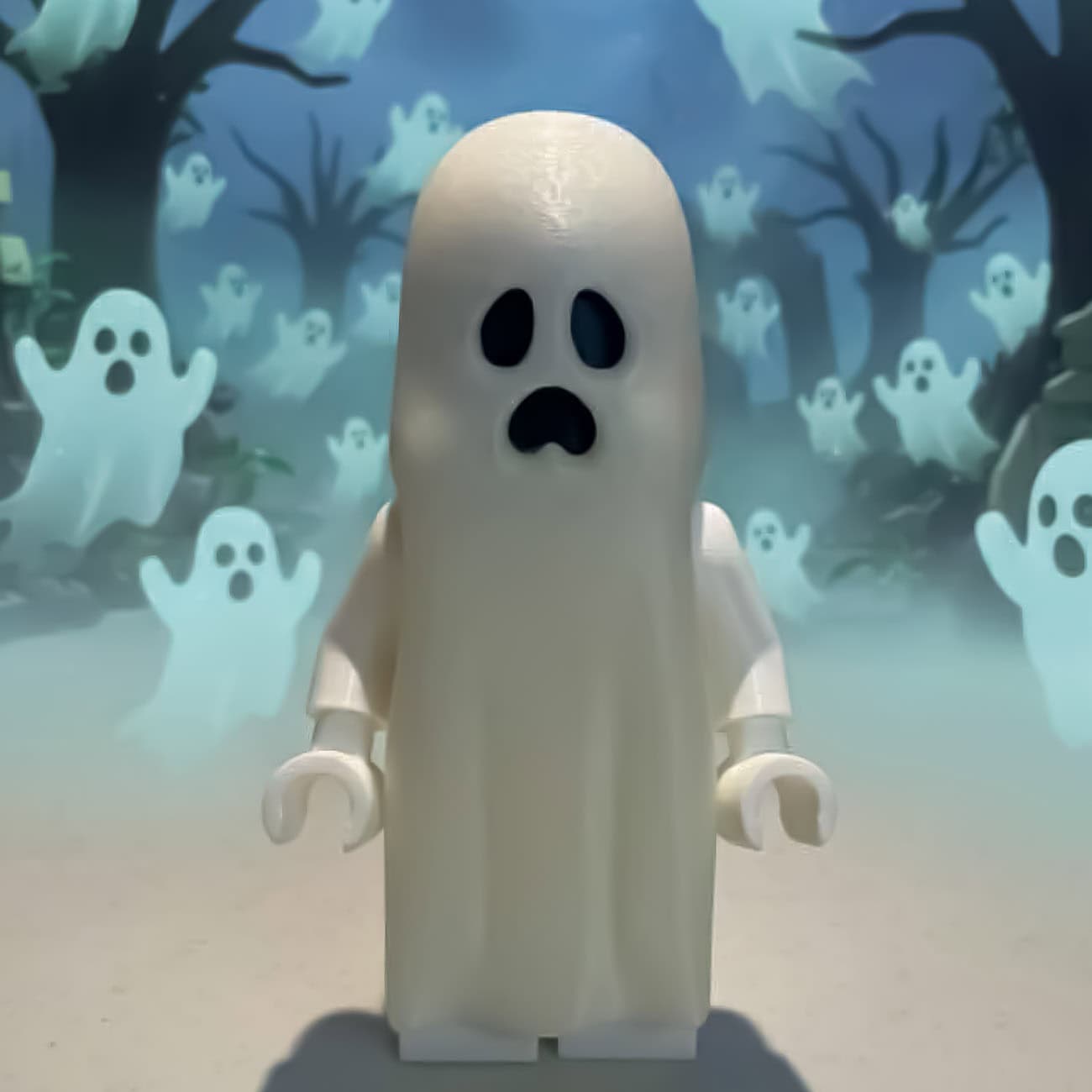 8-inch glow-in-the-dark ghost figure, Halloween display collectible, 3D printed by Petite Brique, available at Infinite Brick.