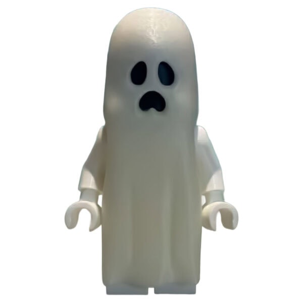 8-inch glow-in-the-dark ghost figure on white background, Halloween display collectible, 3D printed by Petite Brique, available at Infinite Brick.