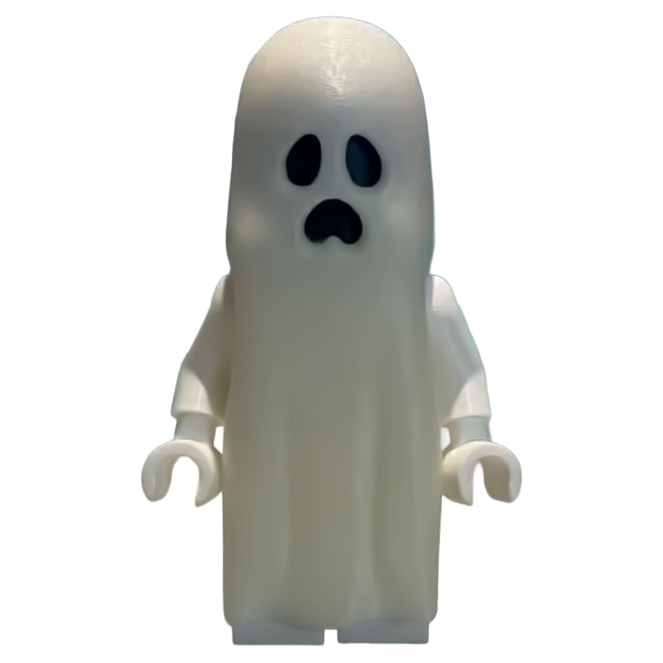 8-inch glow-in-the-dark ghost figure on white background, Halloween display collectible, 3D printed by Petite Brique, available at Infinite Brick.