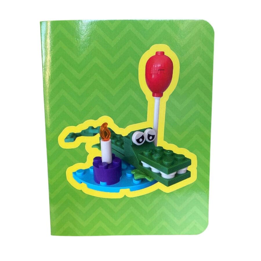 Front of the "Snappy Birthday" greeting card with illustrated crocodile design and card title
