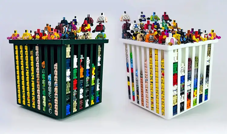 FigFix LEGO Minifigure organizers shown in black and white.